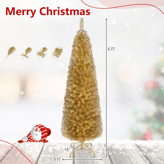 6 Feet Tinsel Tree Unlit Slim Pencil Christmas Tree