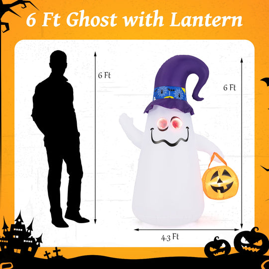 6 Ft Halloween Inflatables Cute Ghost with Dimming Infinity Mirror Light