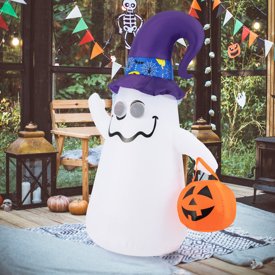 6 Ft Halloween Inflatables Cute Ghost with Dimming Infinity Mirror Light