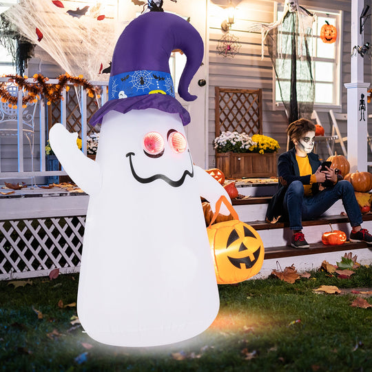 6 Ft Halloween Inflatables Cute Ghost with Dimming Infinity Mirror Light