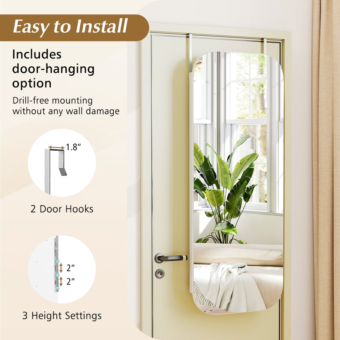 6 LEDs Mirror Jewelry Cabinet Wall or Door Mounted Lockable Jewelry Organizer-White