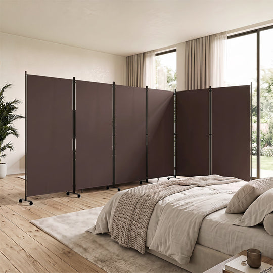 6-Panel Folding Room Divider with Wheels