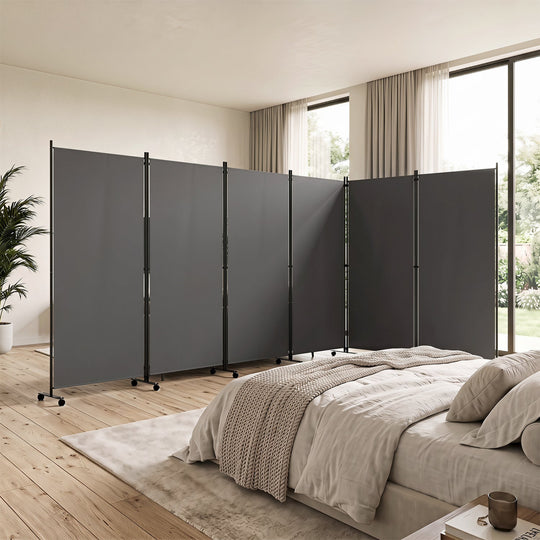 6-Panel Folding Room Divider with Wheels