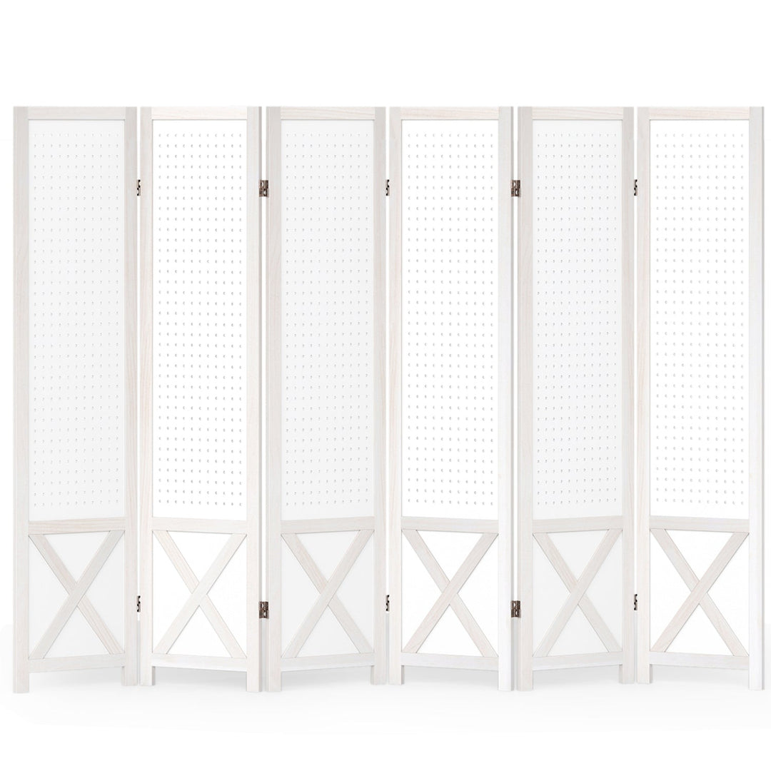 6-Panel Pegboard Room Divider 67 Inches Tall Foldable Privacy Screen