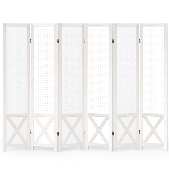 6-Panel Pegboard Room Divider 67 Inches Tall Foldable Privacy Screen