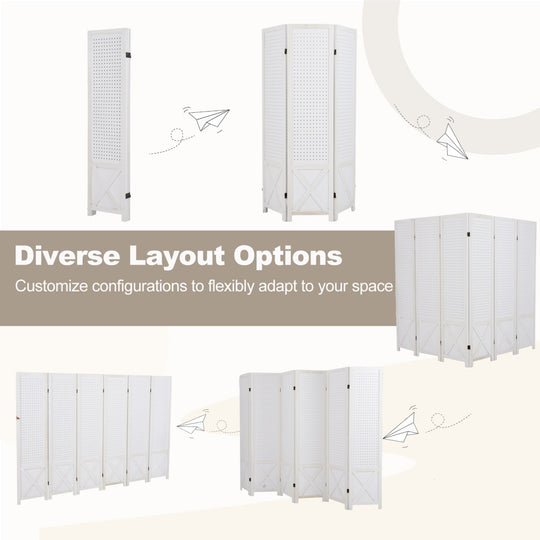 6-Panel Pegboard Room Divider 67 Inches Tall Foldable Privacy Screen