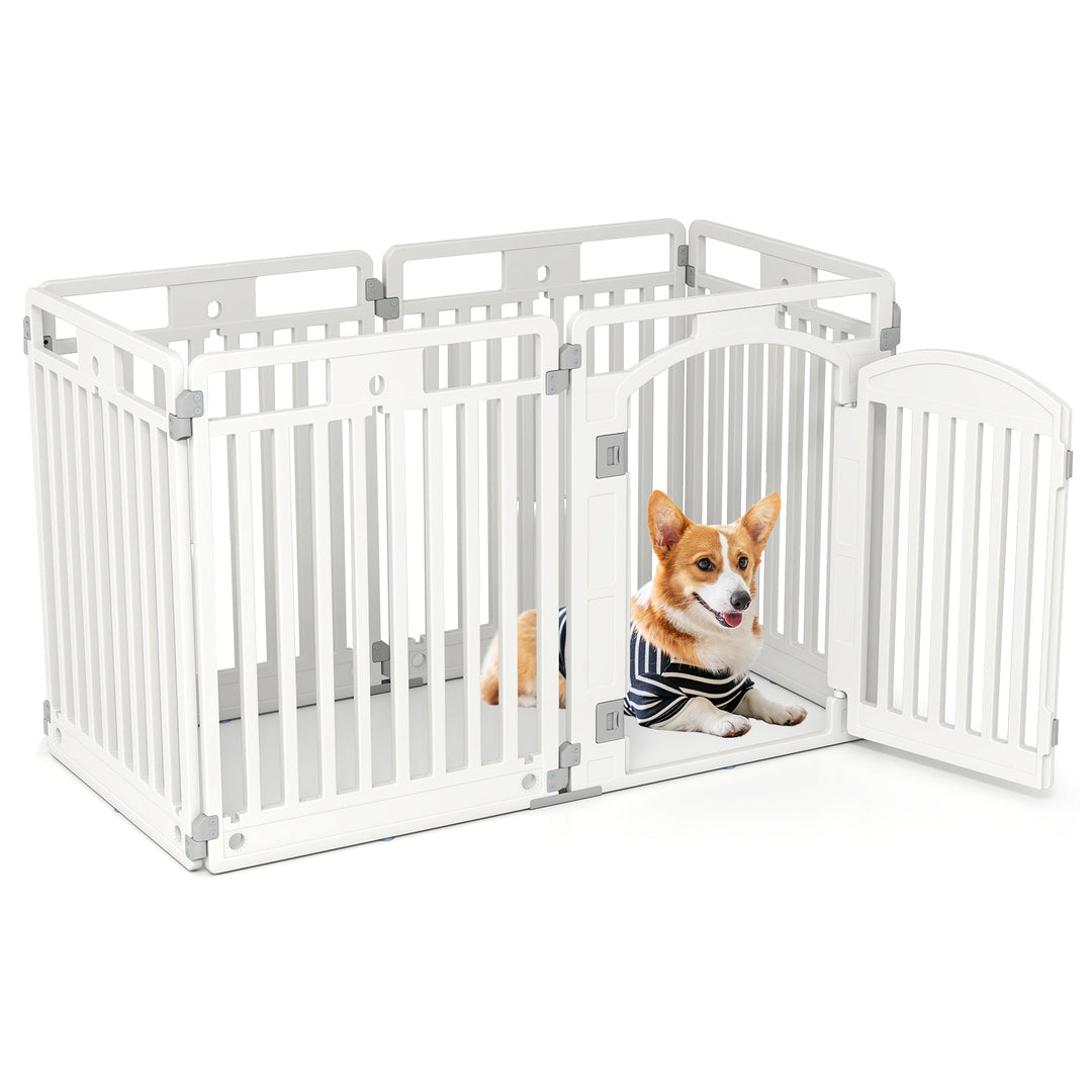6-Panel Tall Dog Playpen Foldable Pet Fence with Locking Door-White