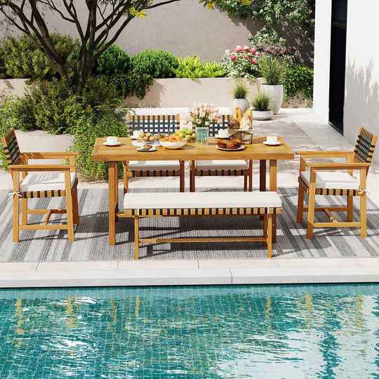 6-Piece Patio Dining Set for 5-6 People Farmhouse Furniture