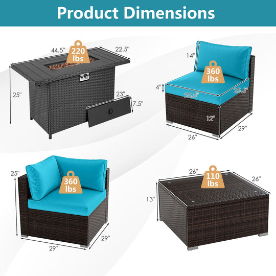 6 Pieces Patio Furniture Set with 50 000 BTU Gas Fire Pit Coffee Table and Cushions for Garden