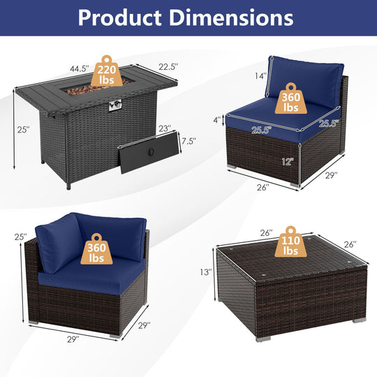 6 Pieces Patio Furniture Set with 50 000 BTU Gas Fire Pit Coffee Table and Cushions for Garden