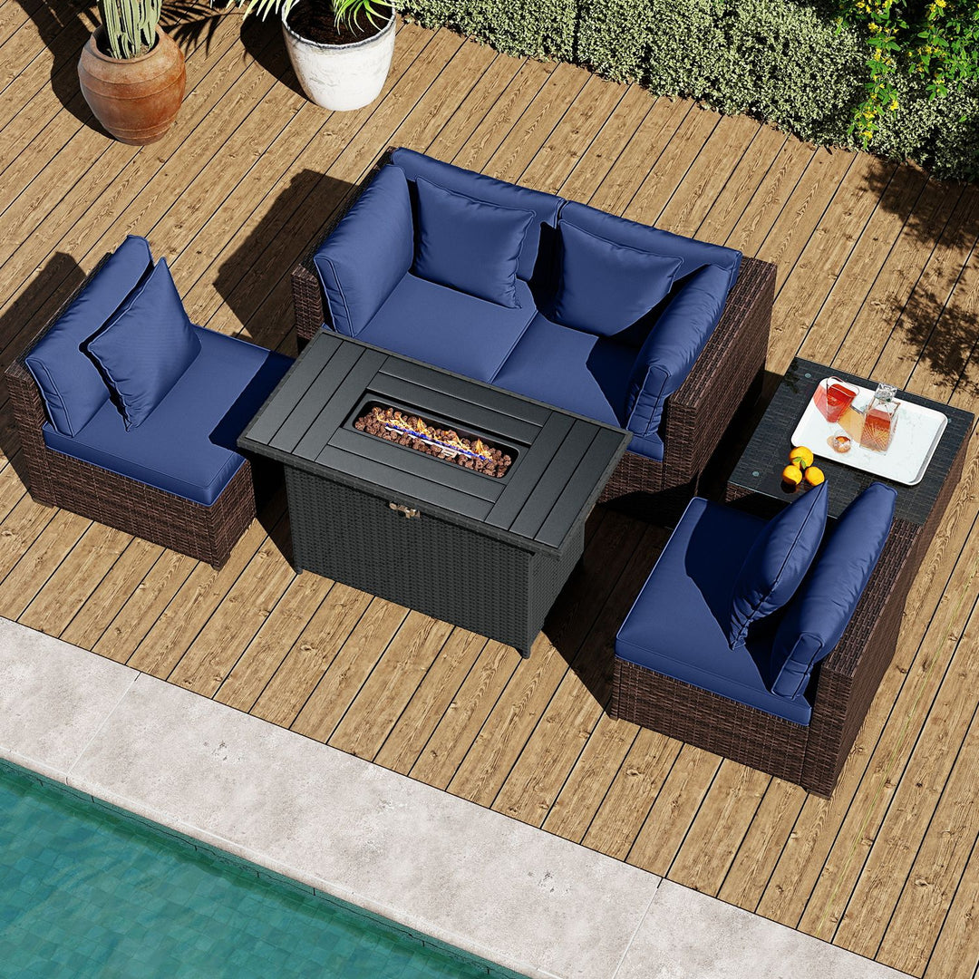 6 Pieces Patio Furniture Set with 50 000 BTU Gas Fire Pit Coffee Table and Cushions for Garden