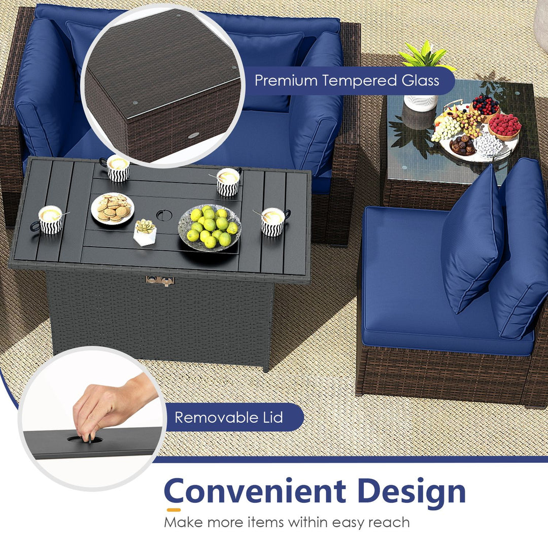 6 Pieces Patio Furniture Set with 50 000 BTU Gas Fire Pit Coffee Table and Cushions for Garden