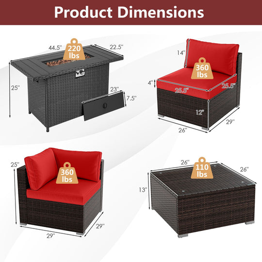 6 Pieces Patio Furniture Set with 50 000 BTU Gas Fire Pit Coffee Table and Cushions for Garden