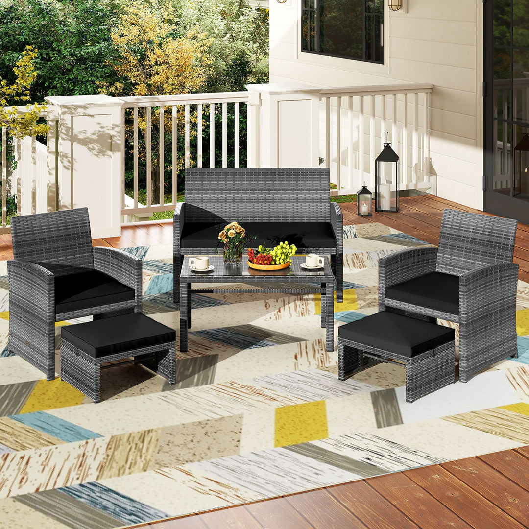 6 Pieces Patio Furniture Set Outdoor Sectional Conversation PE Rattan Sofa Set