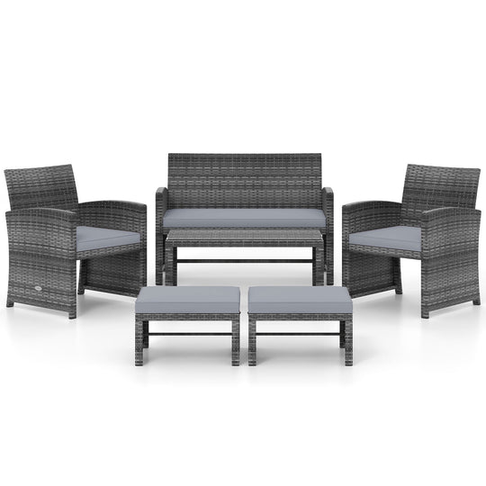 6 Pieces Patio Furniture Set Outdoor Sectional Conversation PE Rattan Sofa Set