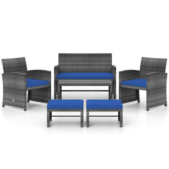 6 Pieces Patio Furniture Set Outdoor Sectional Conversation PE Rattan Sofa Set
