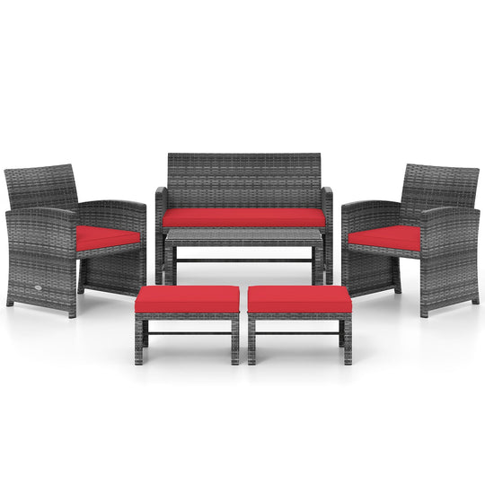 6 Pieces Patio Furniture Set Outdoor Sectional Conversation PE Rattan Sofa Set