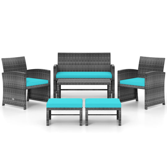 6 Pieces Patio Furniture Set Outdoor Sectional Conversation PE Rattan Sofa Set