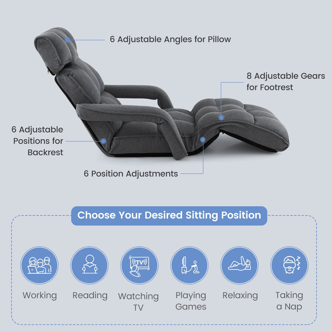6-Position Adjustable Floor Chair with Adjustable Armrests and Footrest
