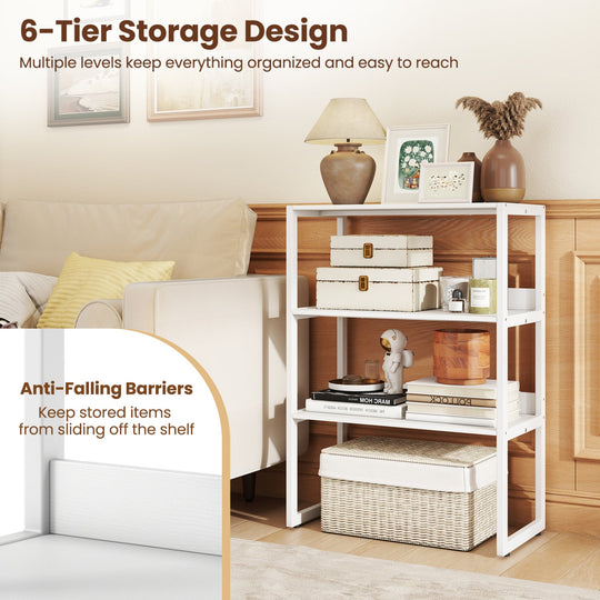 6-Tier Bookshelf with Metal Frame and Anti-Tipping Kits