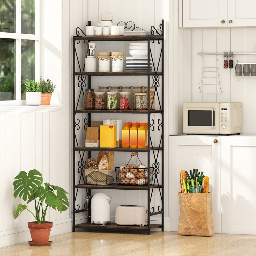 6-Tier Bookshelf Industrial Bookcase with 2 Anti-Tipping Kits and Metal Frame-Rustic Brown