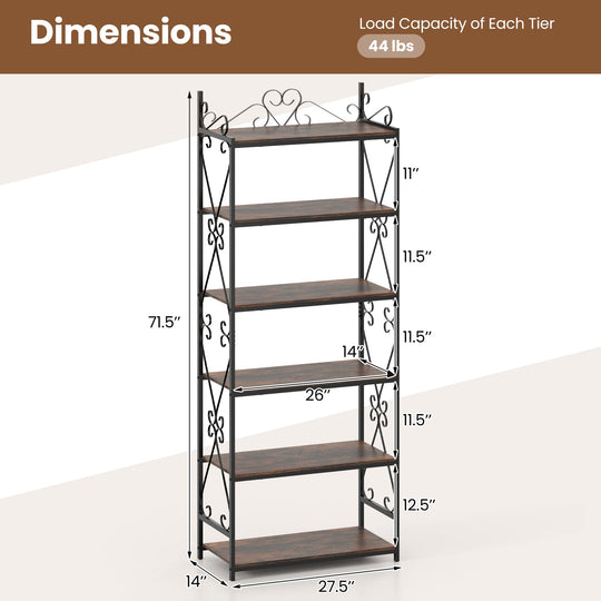 6-Tier Bookshelf Industrial Bookcase with 2 Anti-Tipping Kits and Metal Frame-Rustic Brown