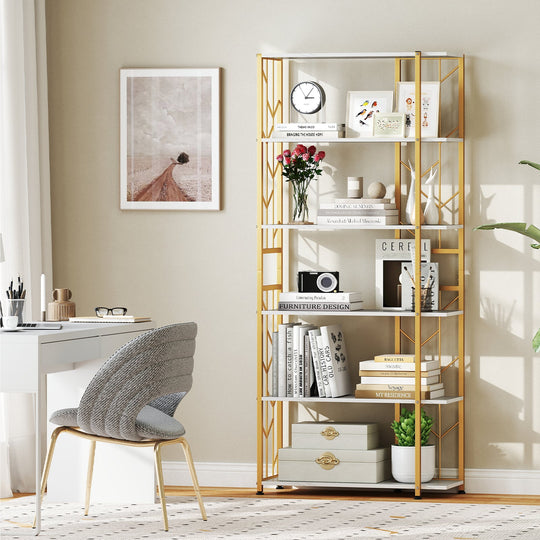 6-Tier Bookshelf Modern Geometric Bookcase with Heavy-duty Metal Frame and Anti-tipping Kits