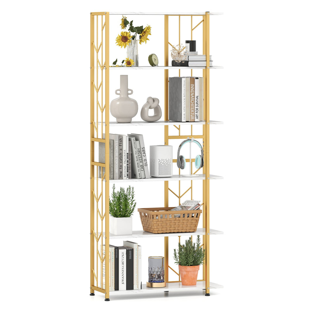 6-Tier Bookshelf Modern Geometric Bookcase with Heavy-duty Metal Frame and Anti-tipping Kits
