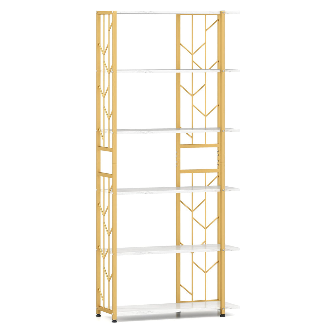 6-Tier Bookshelf Modern Geometric Bookcase with Heavy-duty Metal Frame and Anti-tipping Kits