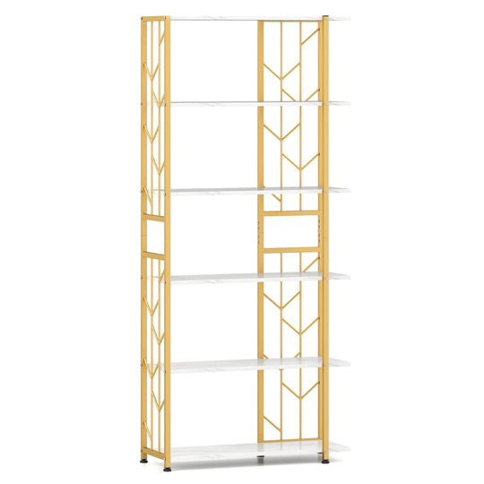 6-Tier Bookshelf Modern Geometric Bookcase with Heavy-duty Metal Frame and Anti-tipping Kits