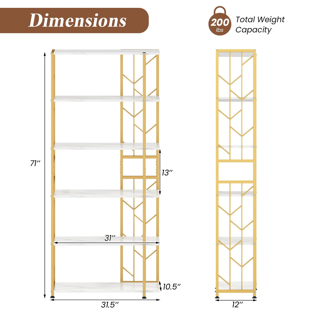 6-Tier Bookshelf Modern Geometric Bookcase with Heavy-duty Metal Frame and Anti-tipping Kits