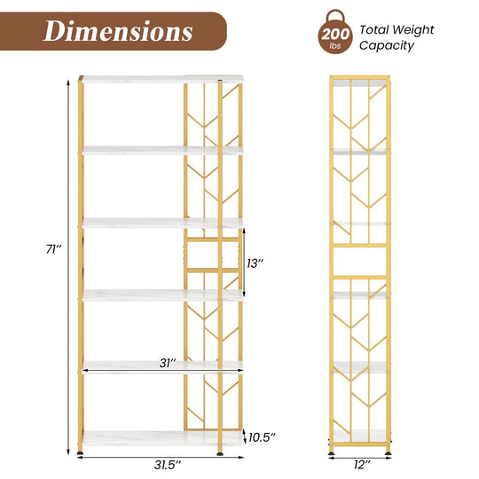 6-Tier Bookshelf Modern Geometric Bookcase with Heavy-duty Metal Frame and Anti-tipping Kits