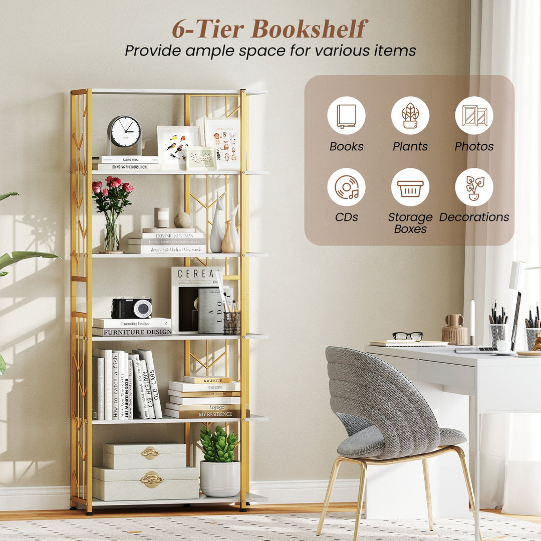 6-Tier Bookshelf Modern Geometric Bookcase with Heavy-duty Metal Frame and Anti-tipping Kits
