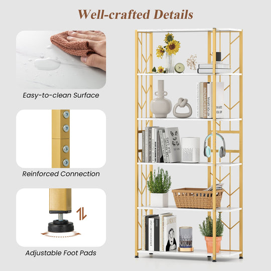 6-Tier Bookshelf Modern Geometric Bookcase with Heavy-duty Metal Frame and Anti-tipping Kits