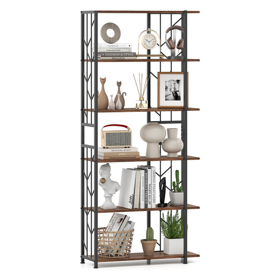 6-Tier Bookshelf Modern Geometric Bookcase with Heavy-duty Metal Frame and Anti-tipping Kits
