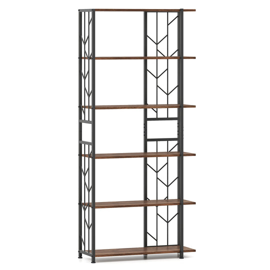 6-Tier Bookshelf Modern Geometric Bookcase with Heavy-duty Metal Frame and Anti-tipping Kits