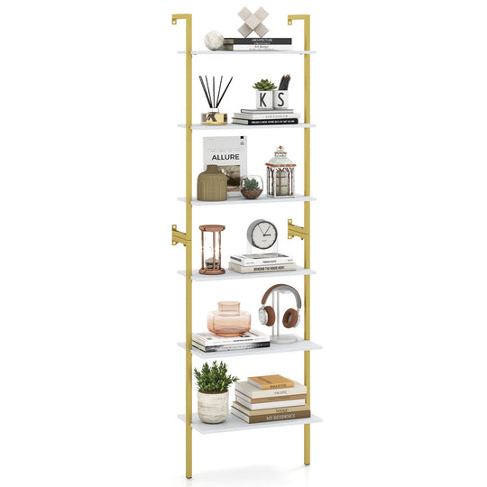 6-Tier Ladder Bookshelf with Metal Frame