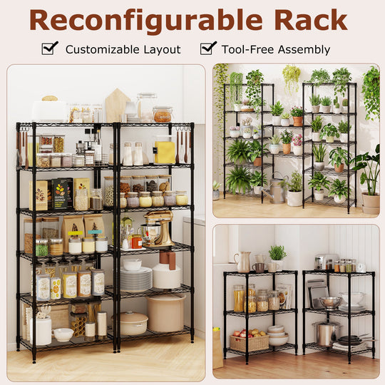 6-Tier Metal Storage Shelving Unit with V-Shaped Wire Rack and 900 LBS Capacity-Black