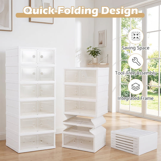 6-Tier Shoe Organizer with Clear Doors for 12 Pairs
