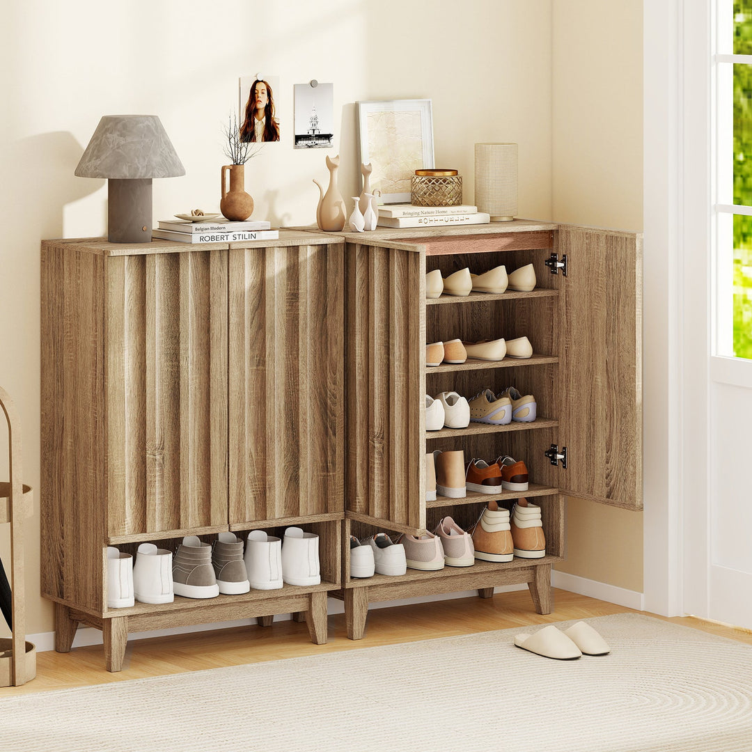 6-Tier Shoe Storage Organizer with 2 Fluted Doors-Oak