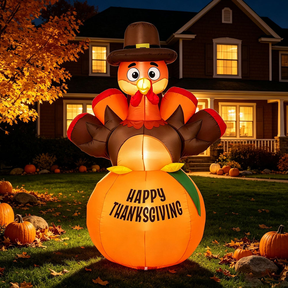 6 ft Happy Thanksgiving Inflatable Turkey Yard Decoration