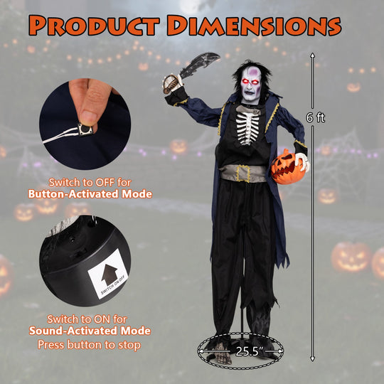 Animated Halloween Vampire Pirate Decoration 6 ft Pop-Up Head
