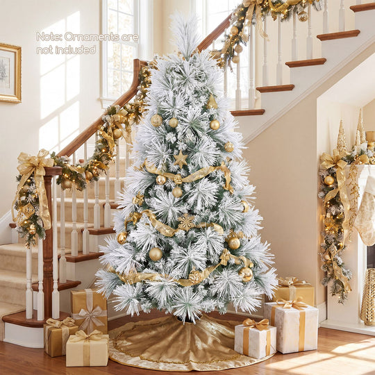 7.5 ft Flocked Pine Christmas Tree with Folding Metal Stand