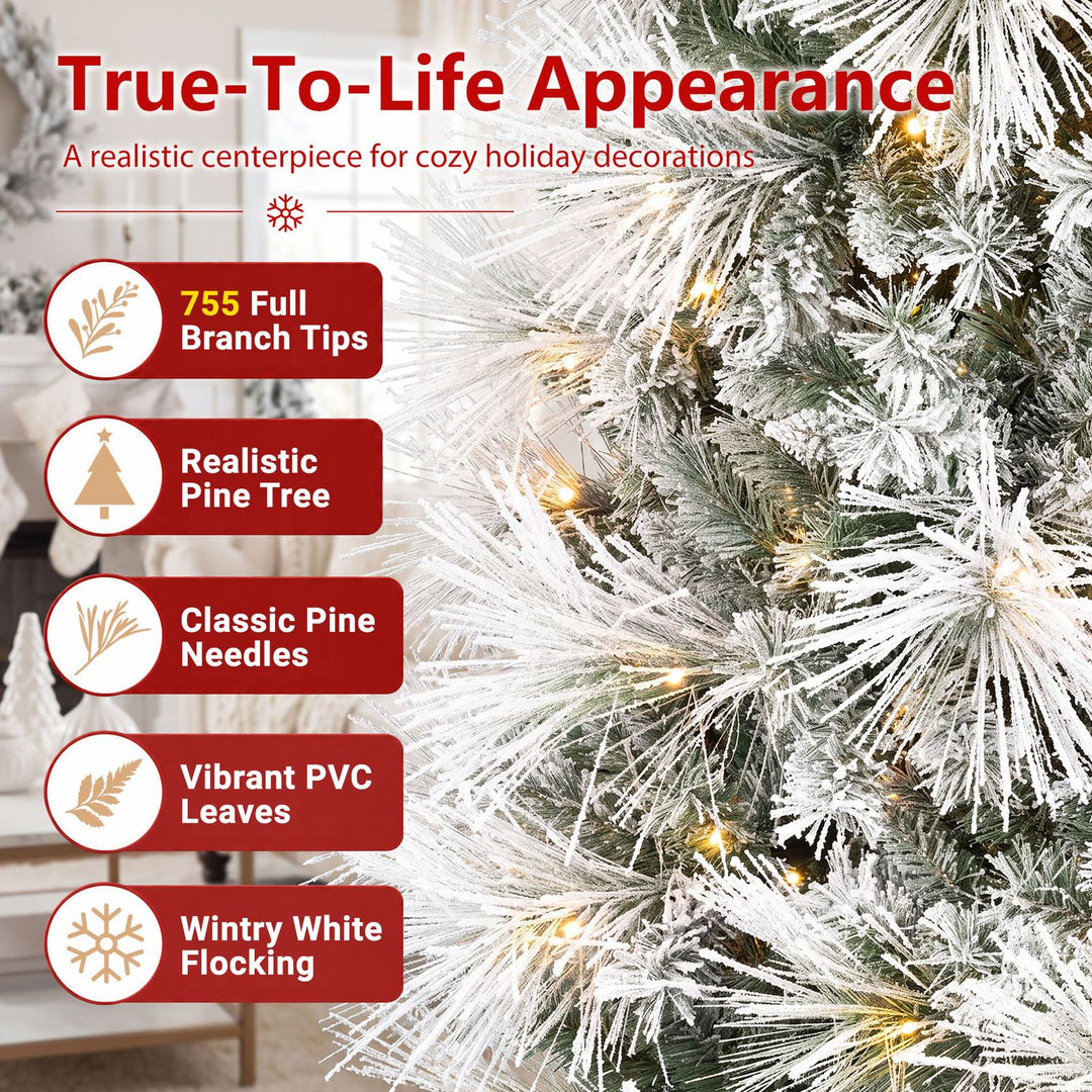 7.5 ft Flocked Pine Christmas Tree with Folding Metal Stand