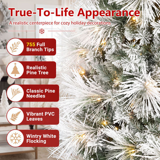 7.5 ft Flocked Pine Christmas Tree with Folding Metal Stand