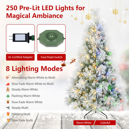7.5 ft Flocked Pine Christmas Tree with Folding Metal Stand