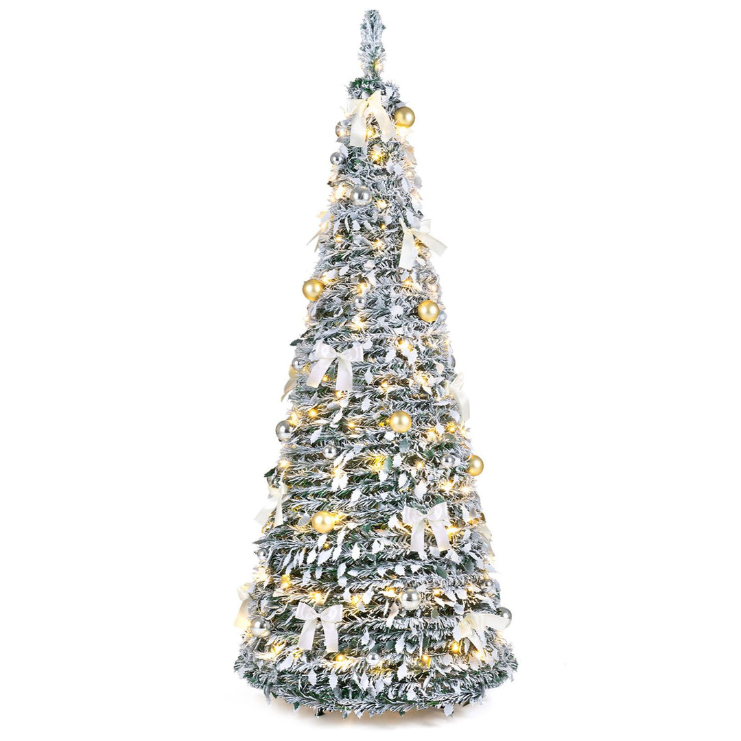 6 ft Pop Up Flocked Christmas Tree with 20/30 Christmas Bows and 35 Christmas Balls