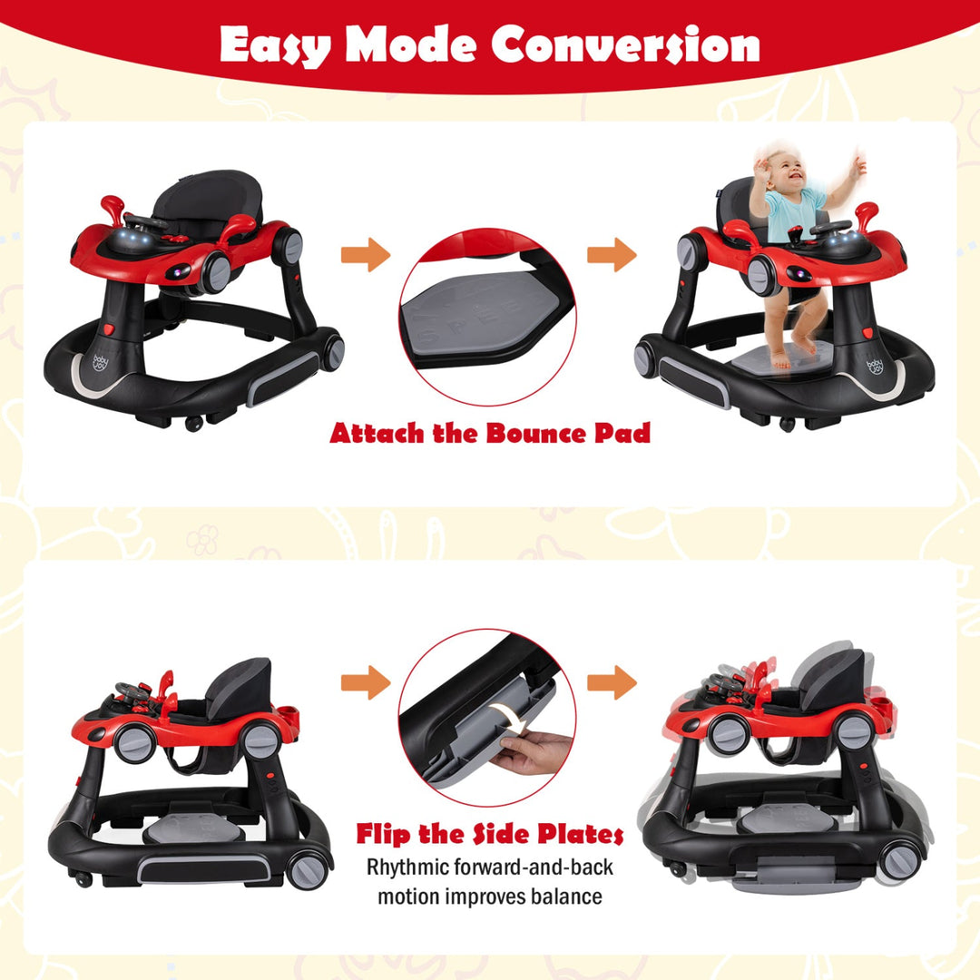 6-in-1 Baby Walker with Canopy Portable Activity Center Bouncer Rocker Combo with Music