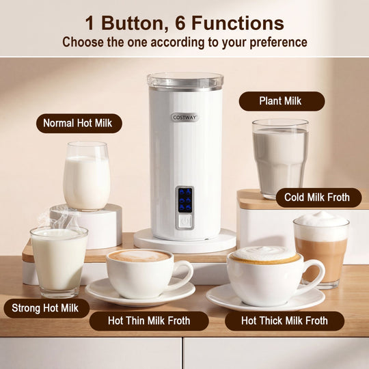 Electric Milk Frother and Steamer 6-in-1 Stainless Steel