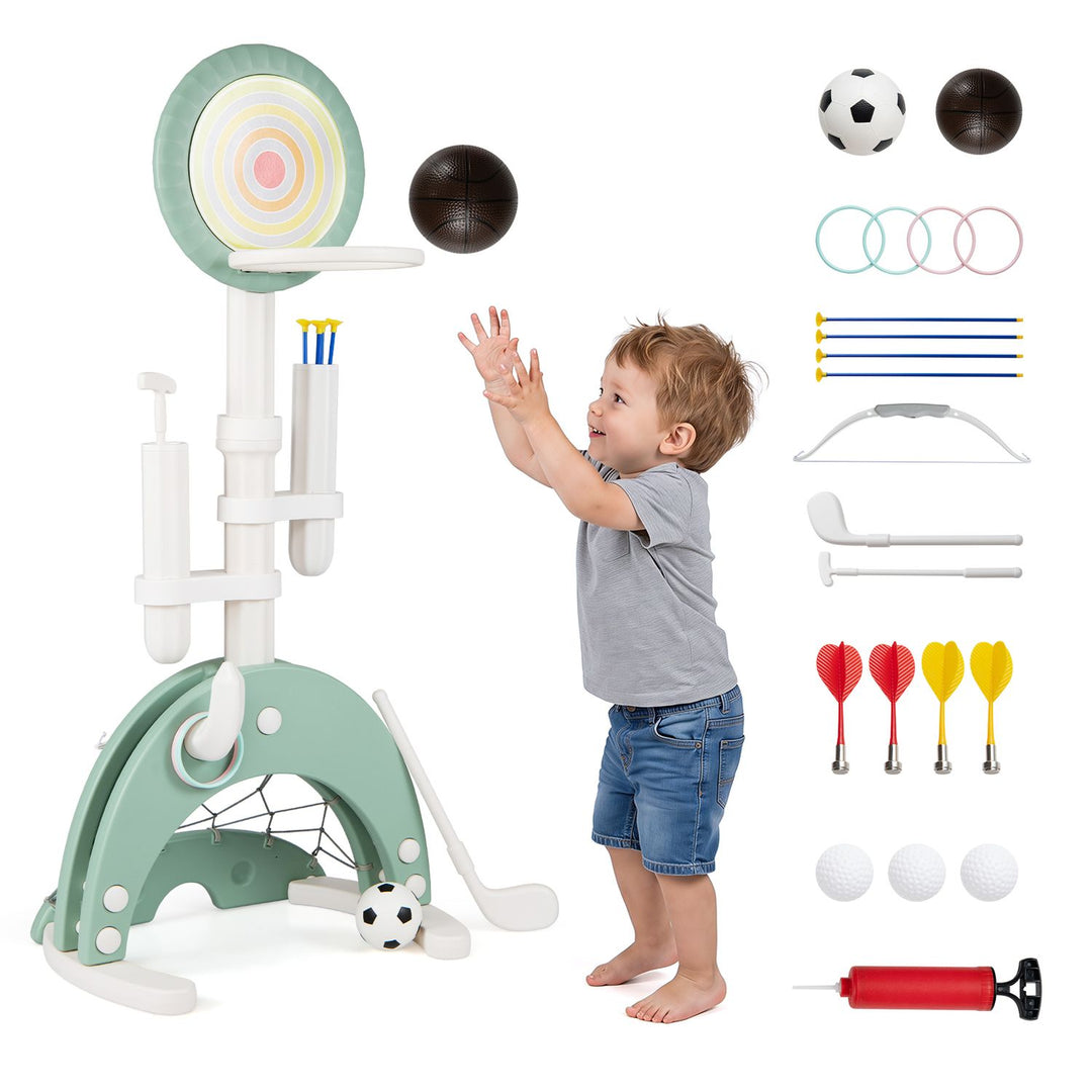 6-in-1 Toddler Basketball Hoop with 8 Adjustable Height for Indoor Outdoor 3+ Years